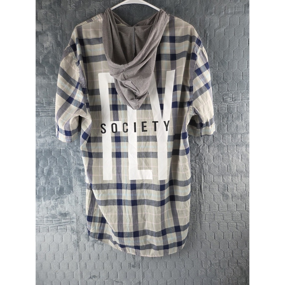 FLY‎ SOCIETY Plaid Button Up  Hoodie Short Sleeve 3XL